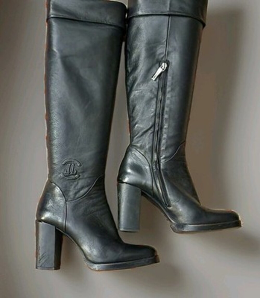 Loriblu Black Leather Adjustable Over Knee High Heel Boots Made In Italy Size 38